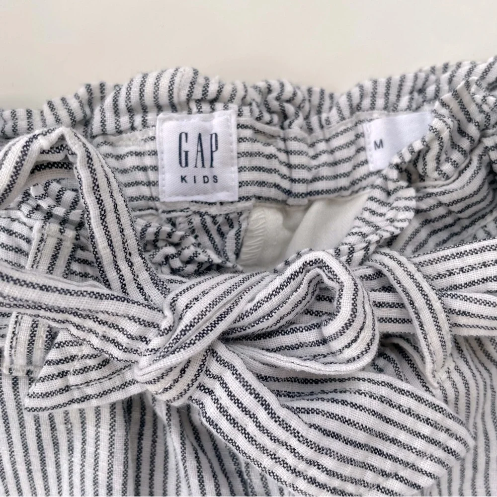 GAP Kids Girls White Gray Striped Linen Blend Paper Bag Cropped Pants MEDIUM